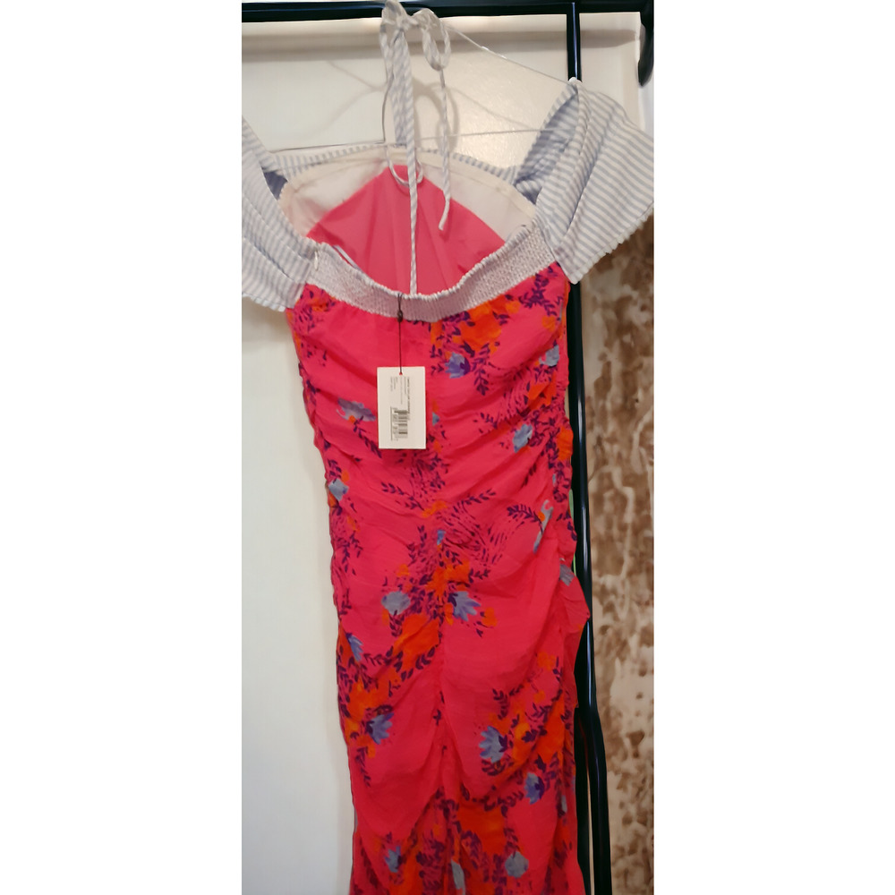 NWT Tanya Taylor Falling Floral Ruched Virginia Dress Bright Pink 0 MSRP $595 - Picture 6 of 8